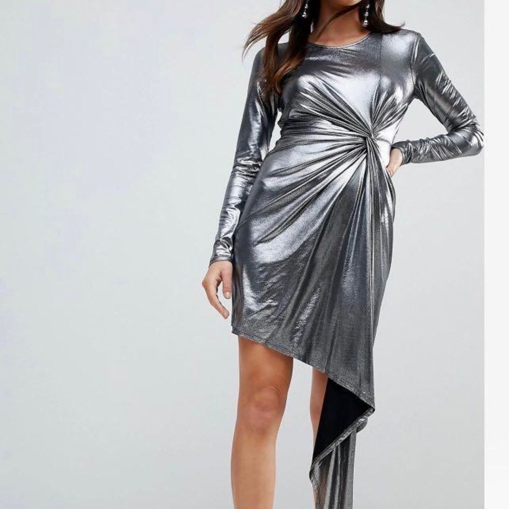 LIKE NEW ASOS Metallic Bodycon Short Dress + Knot Front + Open Back | SMALL